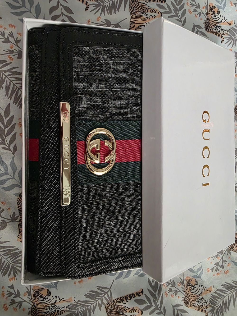 Fashion Black Monogram Bifold Long Wallet/Wristlet With Strap